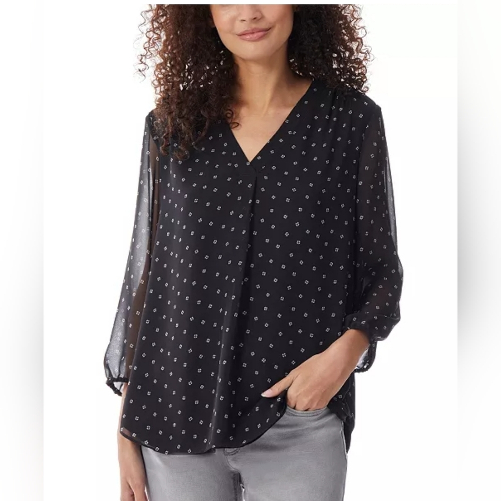 Nwt Jones New York Womens  V- Neck 3/4 Sleeve Pleat Front Top Petite Small